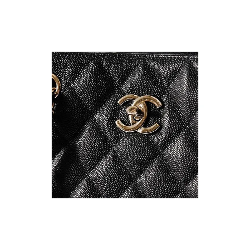 CHANEL Grain Calfskin With Caviar Cow Leather Tote Bag, Shopping Bag, Handbag, Shoulder Bag Unisex Black-2