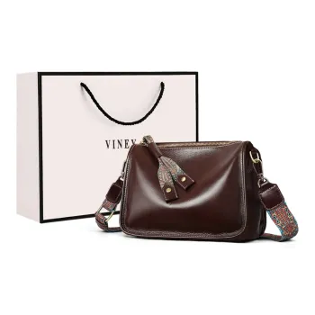 VINEY Cow Leather Crossbody Bag Shoulder Bag Pillow Bag Large Size Women's Wine Coffee