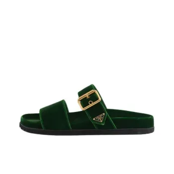 PRADA Enamel Triangle-logo Velvet Slides