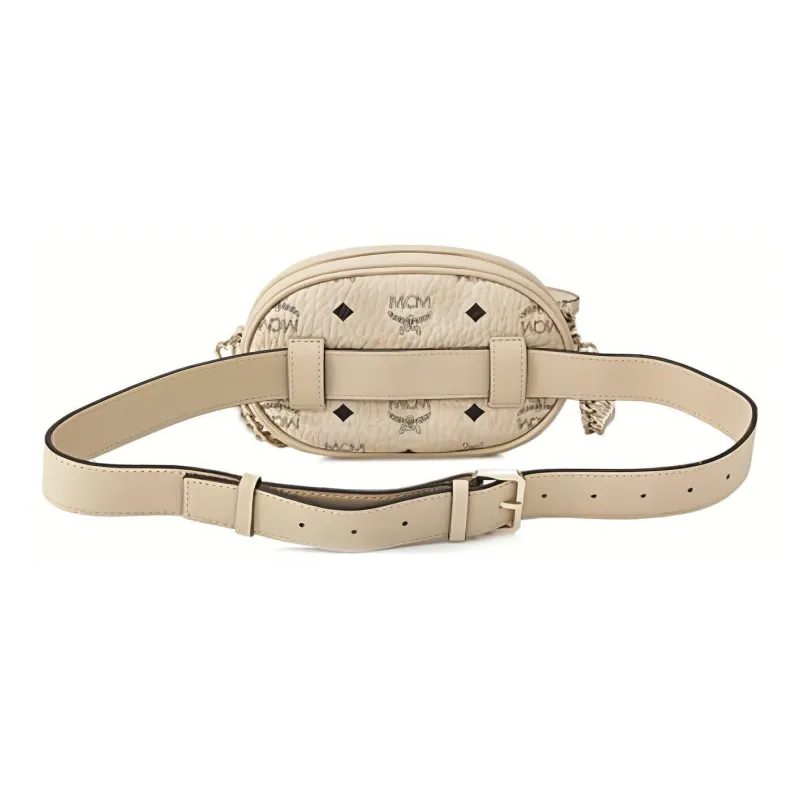 MCM Essential Visetos Origina Leather, Cow Leather Chain Bag, Sling Bag, Fanny Pack Trumpets Women's Beige-1