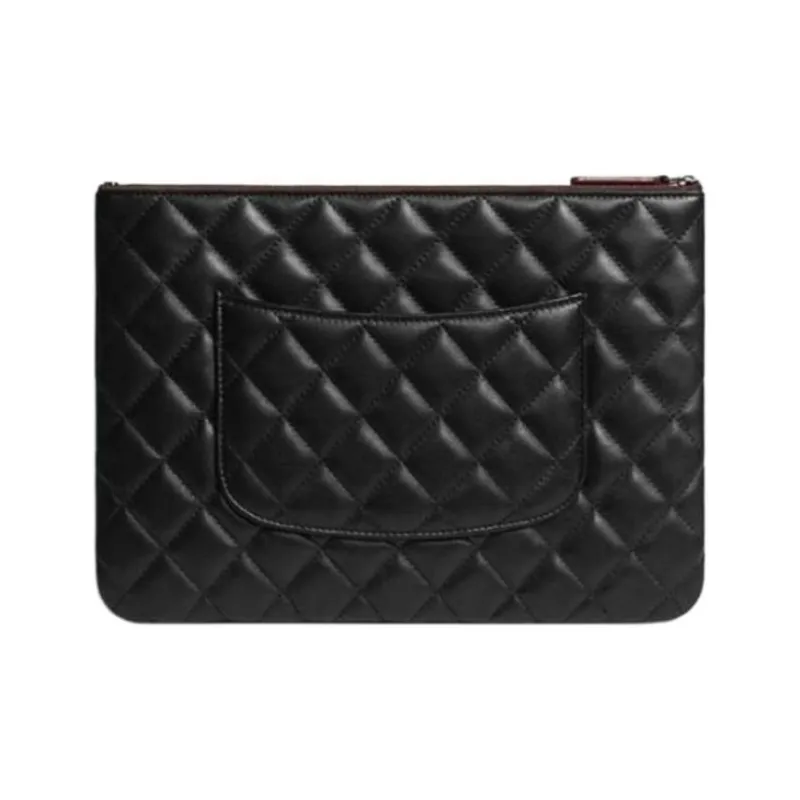 CHANEL Lambskin Clutch Medium Size Women's Black-2
