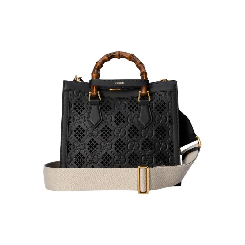 GUCCI Diana Leather Tote Bag Shopping Bag Shoulder Bag Crossbody Bag Handbag Small Size Women's Black-3