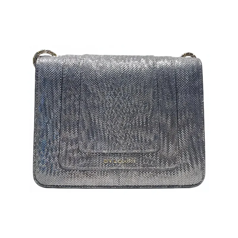 BVLGARI Serpenti Forever Water Snake Skin Shoulder Bag Women's Charcoal Black Diamond Color-2