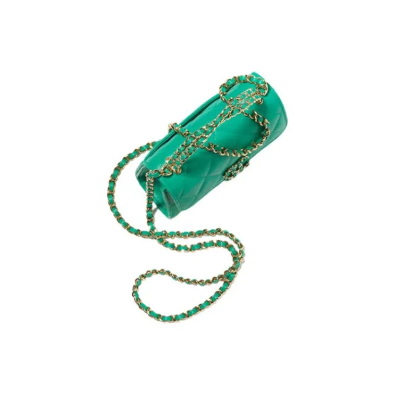 CHANEL Bright Grain Calfskin Flap Bag, Shoulder Bag, Crossbody Bag, Handbag Women's Green-3