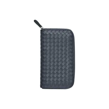 Bottega Veneta Intrecciato Cow Leather Wallet Unisex Blue