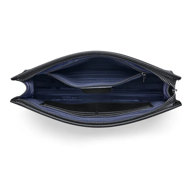 WilliamPOLO Cow Leather Geometric Diamond Pattern Clutch With Handle And Envelope Bag Men's Black-4