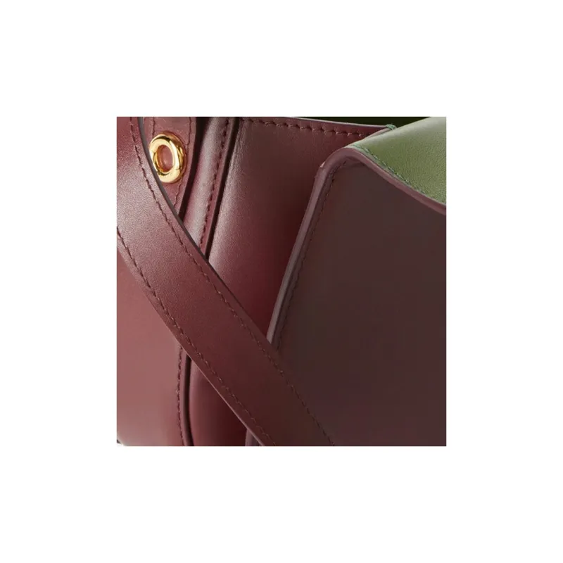 Loro Piana Ghiera Calfskin Handbag, Shoulder Bag, Crossbody Bag Trumpets Women's Red Bean & Dark Lichen Green-3