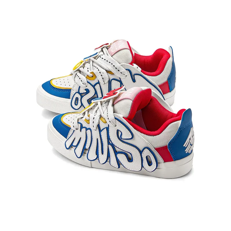 MINISO Low Top Skateboard Shoes Unisex White Blue Red-3