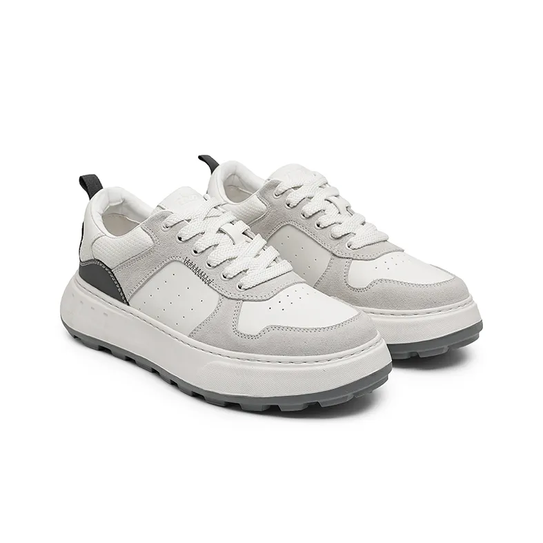Angelmi Wear Resistant Slip Resistant Low Top Skateboard Shoes Men's White-1