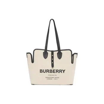 Burberry Canvas Bag, Tote Bag, Shopping Bag, Combo Bag, One Shoulder Handbag Medium Size Women's Natural & Black