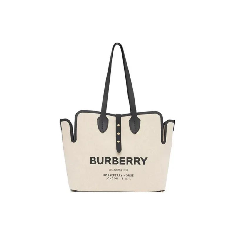 Burberry Canvas Bag, Tote Bag, Shopping Bag, Combo Bag, One Shoulder Handbag Medium Size Women's Natural & Black-0