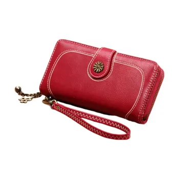 OUZIHUANG PU Cell Phone Pouch Clutch Card Holder Wallet Small Size Women's _Nsec Blue/Burgundy
