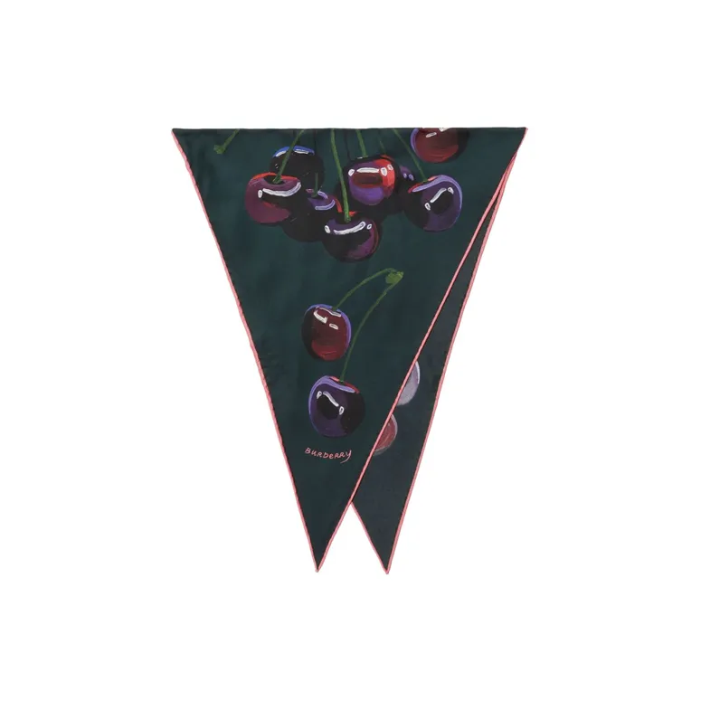 Burberry Silk Scarves Unisex Dark Green/Burgundy-2