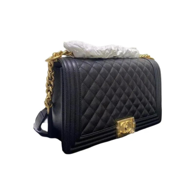 CHANEL LEBOY Grain Cow Leather Shoulder Bag, Crossbody Bag Tubas Women's Black-1