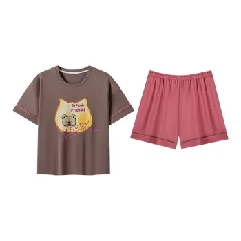 ROUKEER Pajama Set Women's Small Bean Color