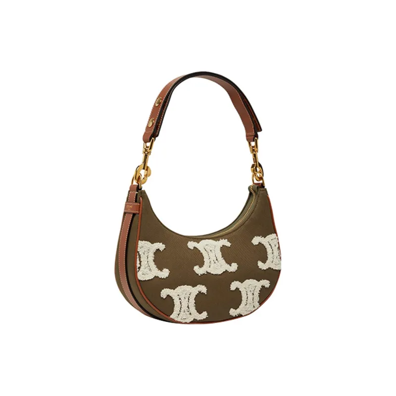 CELINE TriompheAVA Canvas With Leather Shoulder Bag, Handbag, Shoulder Bag Women's Olive Green-1
