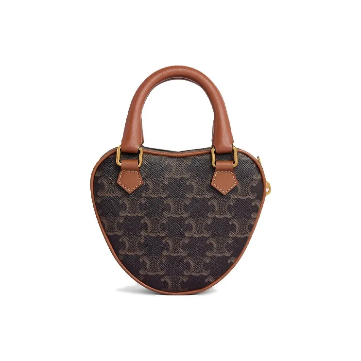 CELINE Triomphe Canvas With Calfskin Shoulder Bag, Crossbody Bag, Handbag Medium Size Women's Tawny-3