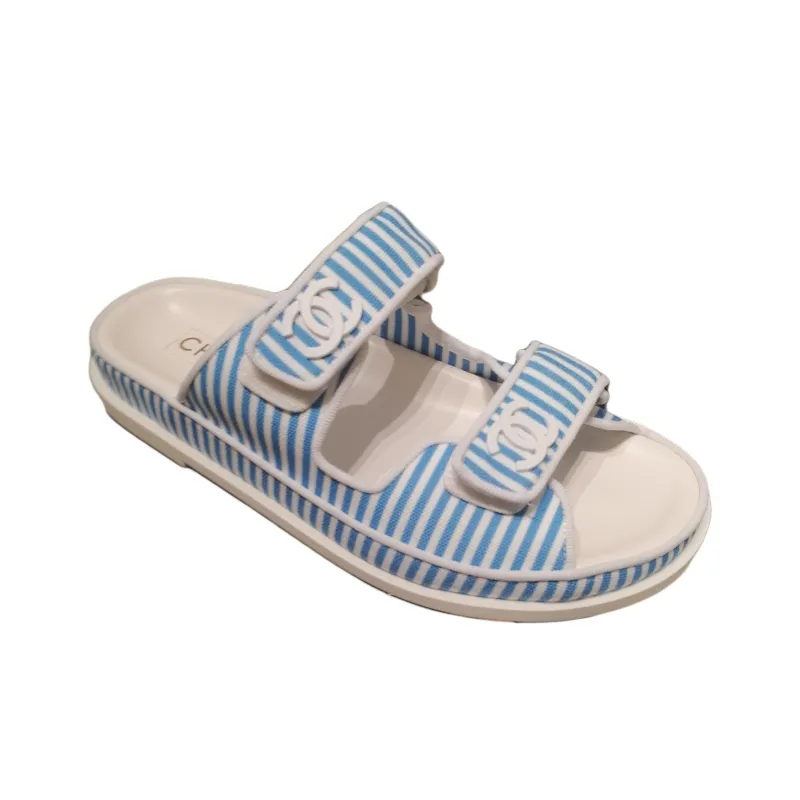 CHANEL Slip-Resistant Slide Slippers Women's Blue White-1