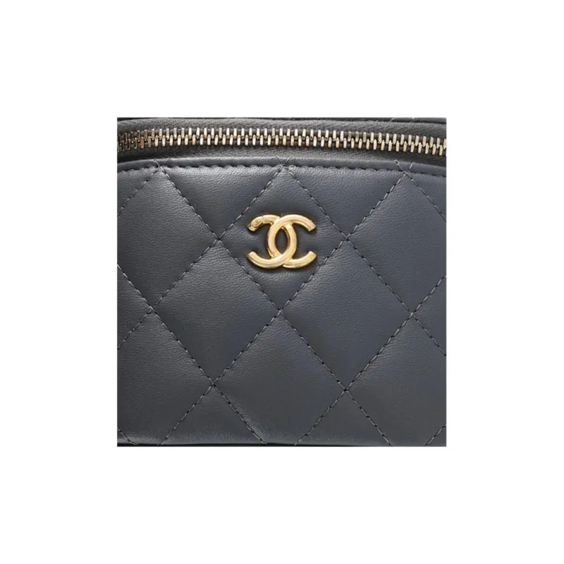 CHANEL Lambskin Box Bag, Makeup Bag, Shoulder Bag, Crossbody Bag Trumpets Women's Dark Gray-4