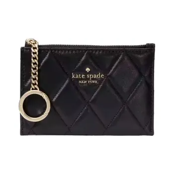 Kate Spade Quilted Leather Card Holder Small Size Women's Black
