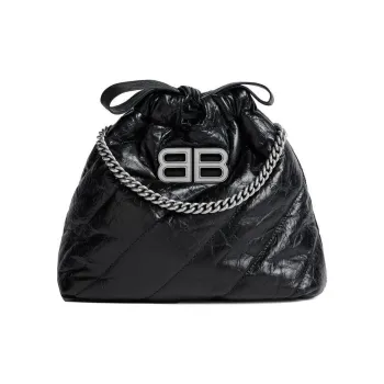 Balenciaga CRUSH Cow Leather Trash Bag, Shoulder Bag, Crossbody Bag Women's Black