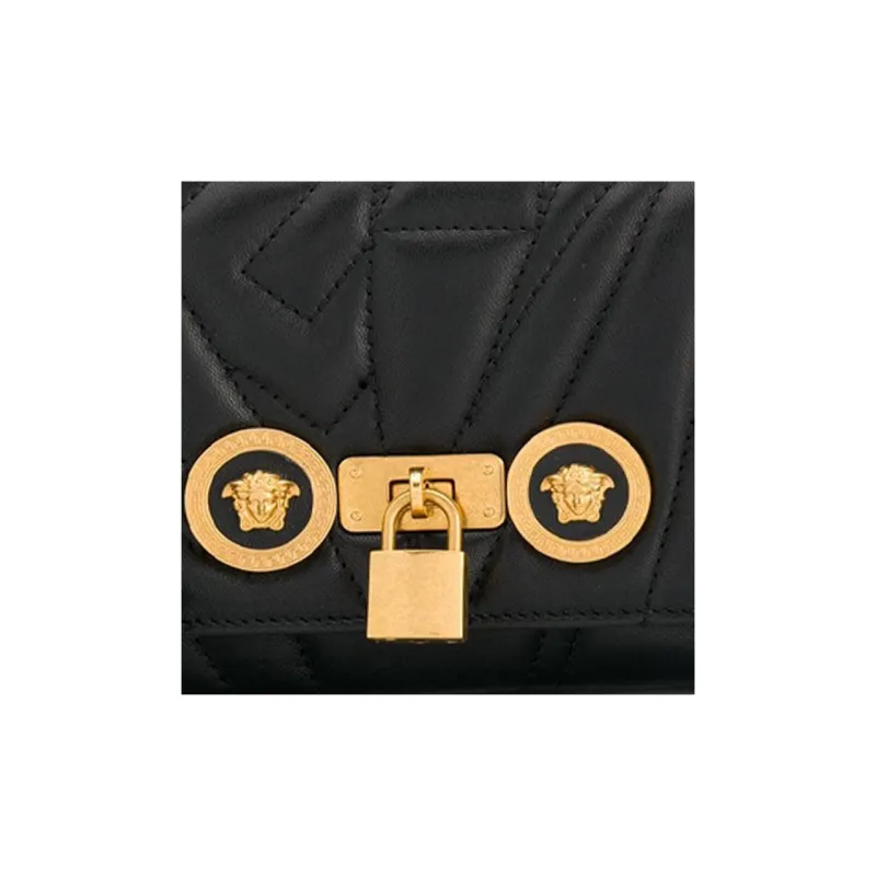 VERSACE Quilting Leather Shoulder Bag Women's Black-4
