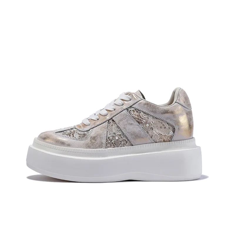 BELLALILY Anti Slip And Wear Resistant Height Increasing Low Top Skateboard Shoes Women's Silver, Gold-7