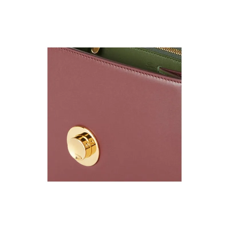 Loro Piana Ghiera Calfskin Handbag, Shoulder Bag, Crossbody Bag Trumpets Women's Red Bean & Dark Lichen Green-5