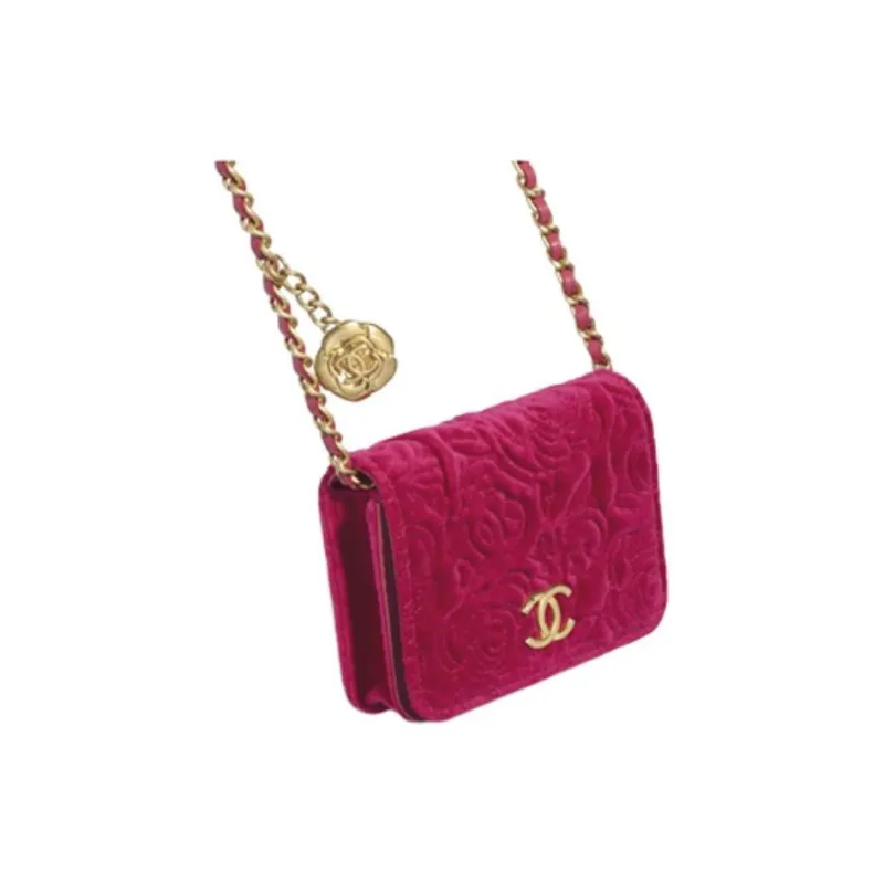 CHANEL WOC Velour Gold Coin Bag, One Shoulder Crossbody Coin Purse Trumpets Women's Peach Pink-1
