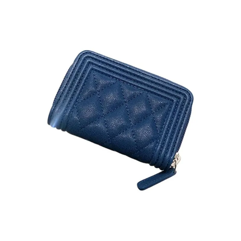 CHANEL Leather Card Holder, Wallet Women's Blue-1