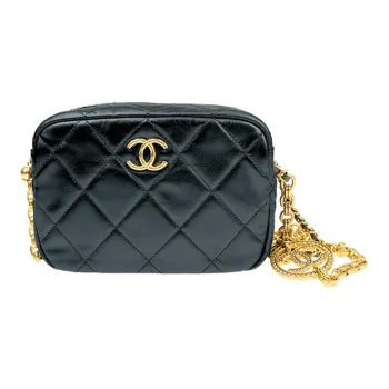 CHANEL Sheepskin With Gold Metal Camera Bag Shoulder Bag Crossbody Bag Mini Women's Black