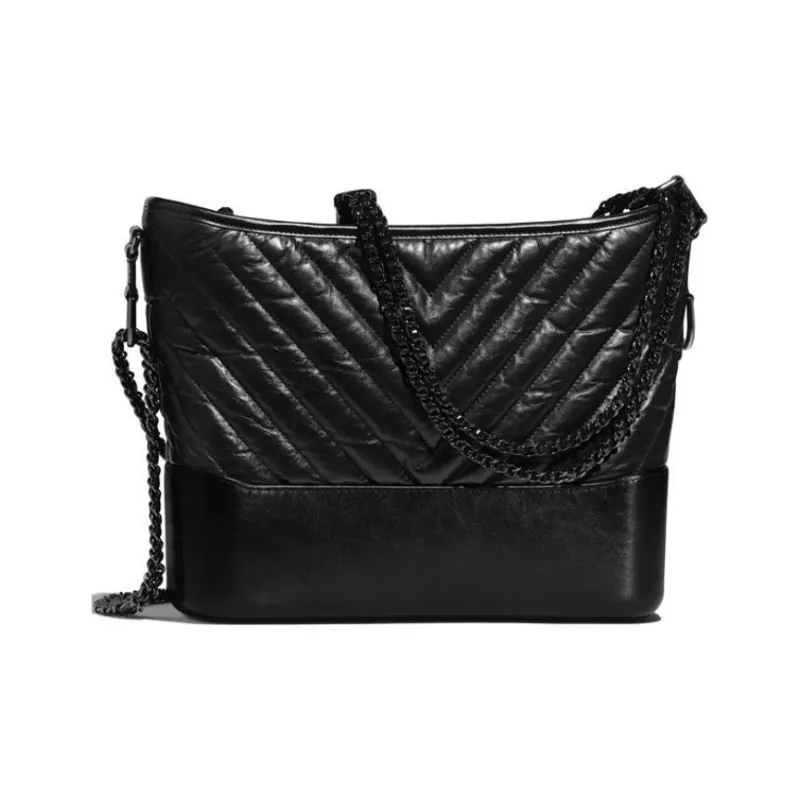CHANEL Gabrielle Cow Leather Hobo Bag Crossbody Bag, Shoulder Bag Women's Black-1