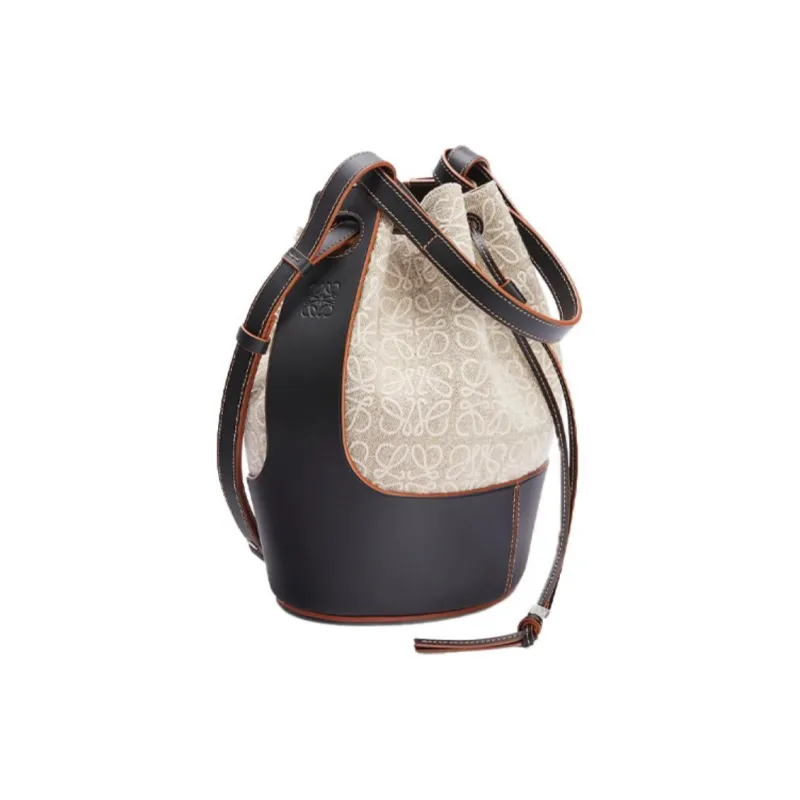 LOEWE BalloonAnagram Linen And Cow Leather Bucket Bag Handbag Crossbody Bag Shoulder Bag Women's Black-1