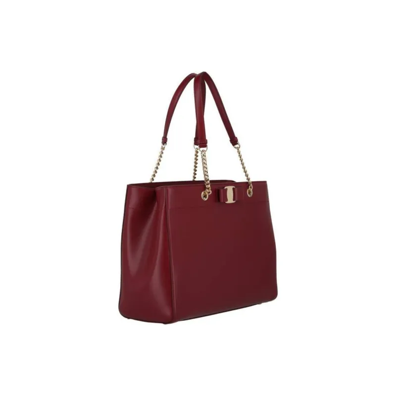 Ferragamo Vara Bow Smooth Leather Tote Carmine-1