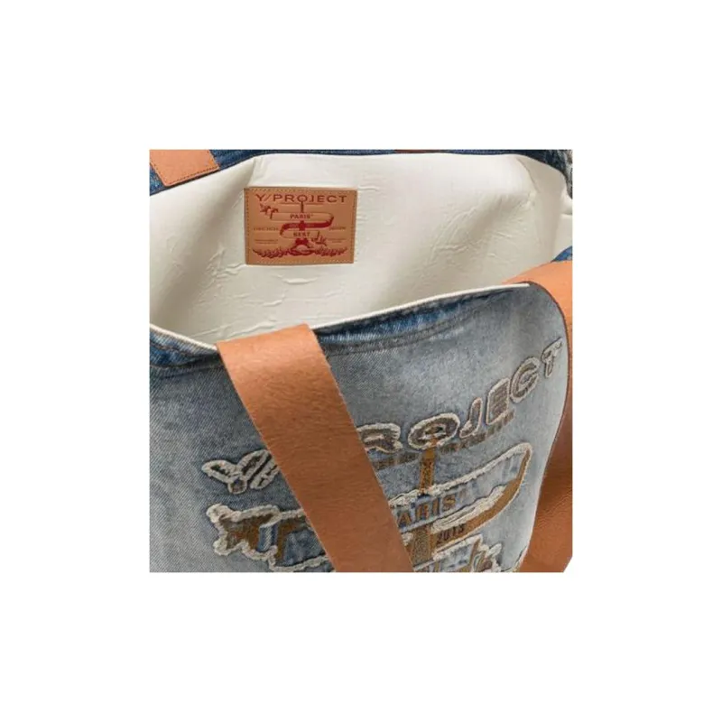 YProject Denim Tote Bag Shopping Bag Shoulder Bag Handbag Women's Blue-3