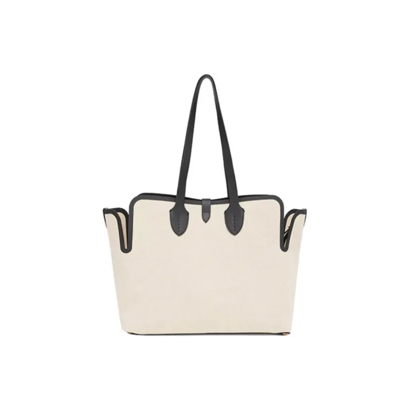 Burberry Canvas Bag, Tote Bag, Shopping Bag, Combo Bag, One Shoulder Handbag Medium Size Women's Natural & Black-2