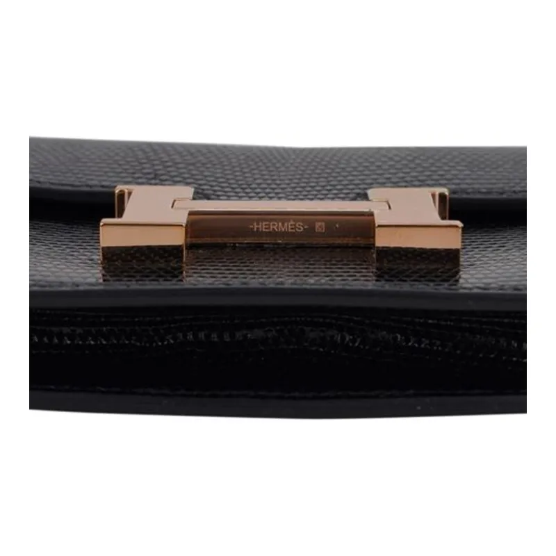 HERMES Constance Slim Lizard Skin Wallet, Card Holder, Fanny Pack Regular Women's Noir Black-7