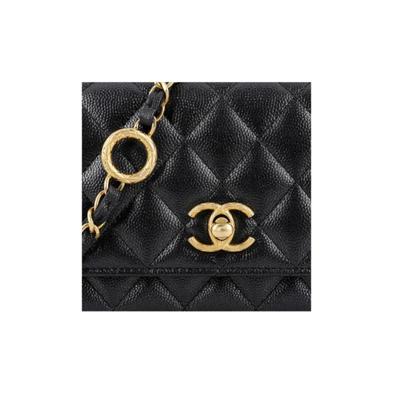 CHANEL WOC Grain Caviar Cow Leather Cell Phone Pouch, Crossbody Bag, Shoulder Bag Women's Black-4