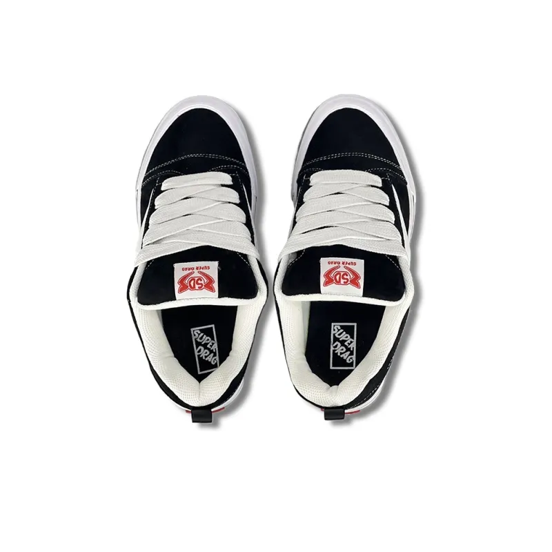 LuzaoT SUPER DRAG Wear Resistant Low Top Skateboard Shoes Unisex Black White-3