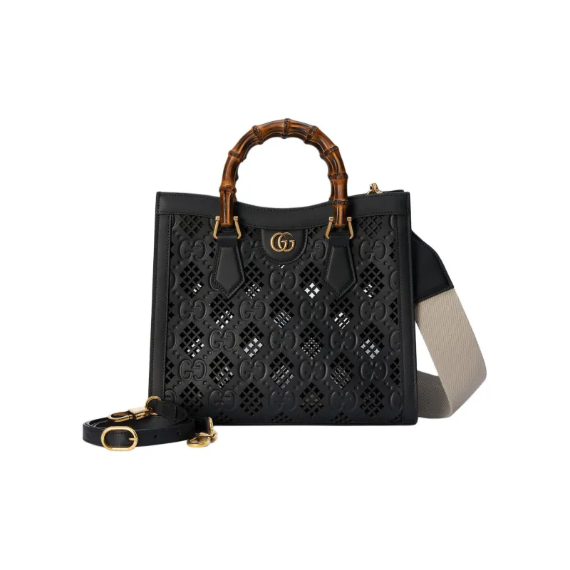 GUCCI Diana Leather Tote Bag Shopping Bag Shoulder Bag Crossbody Bag Handbag Small Size Women's Black-1