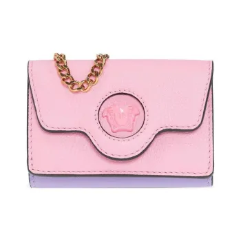 VERSACE La Medusa Cow Leather Card Holder Wallet Women's Pink/Purple