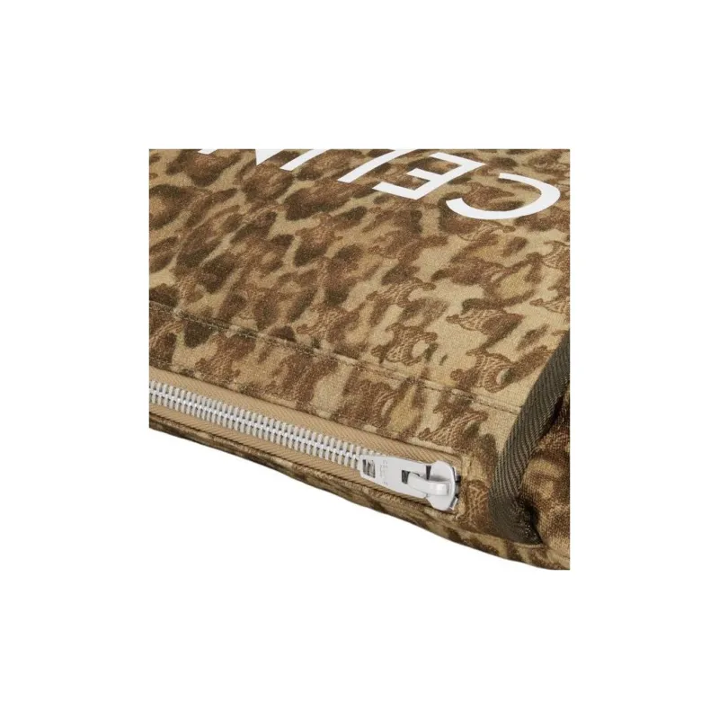 CELINE Fabric Messenger Bag Shoulder Bag Crossbody Bag Medium Size Men's Leopard Multicolor Khaki-3