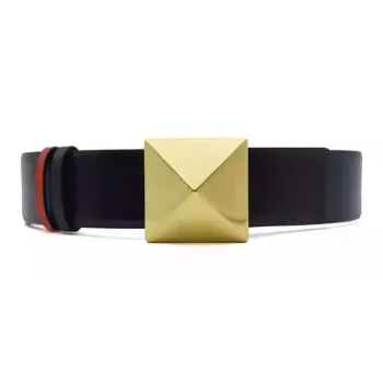 Valentino Stud Design Smooth Buckle Leather Belts Women's Black/Red
