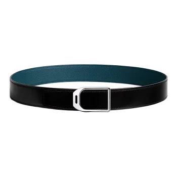 HERMES Horse Riding Instructor Stirrup Styling Smooth Buckle Leather Belts Men's Black/Blue Width  3.8CM