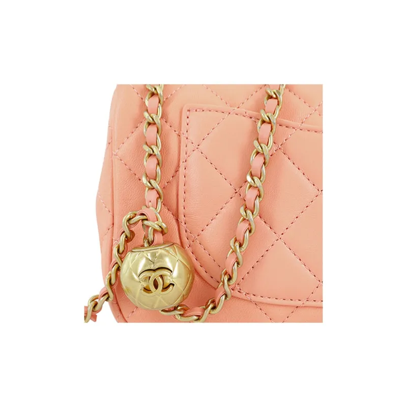 CHANEL Classic Flap CF Sheepskin Flap Bag, Shoulder Bag, Crossbody Bag Mini Women's Orange-4