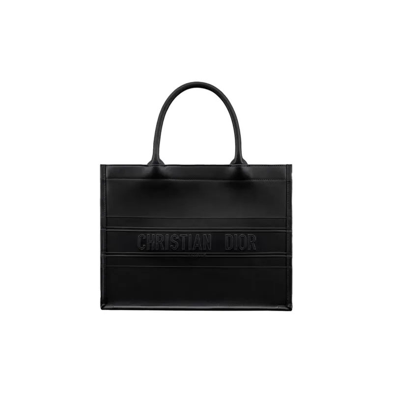 DIOR BookTote Cow Leather Tote Bag Shopping Bag Handbag Small Size Women's Black-0