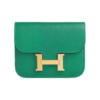 HERMES Constance Slim Evercolor Calfskin Wallet Fanny Pack Women's U4 Vert Vertigo Dazzling Green & Velour Green