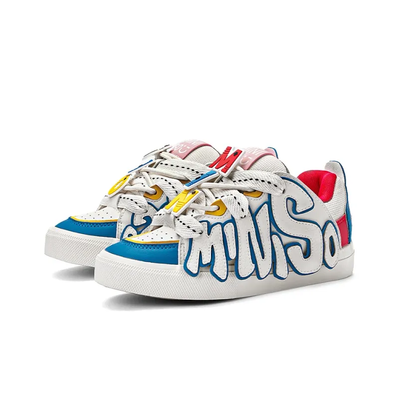 MINISO Low Top Skateboard Shoes Unisex White Blue Red-2