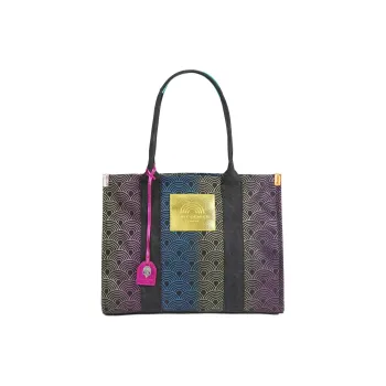 Kurt Geiger London Canvas Canvas Bag Tote Bag Shopping Bag Shoulder Bag Handbag Large Size Women's Black & Multicolor