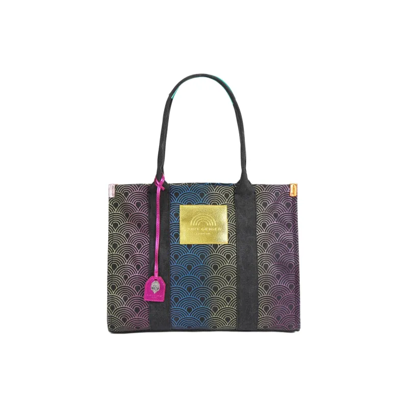 Kurt Geiger London Canvas Canvas Bag Tote Bag Shopping Bag Shoulder Bag Handbag Large Size Women's Black & Multicolor-0